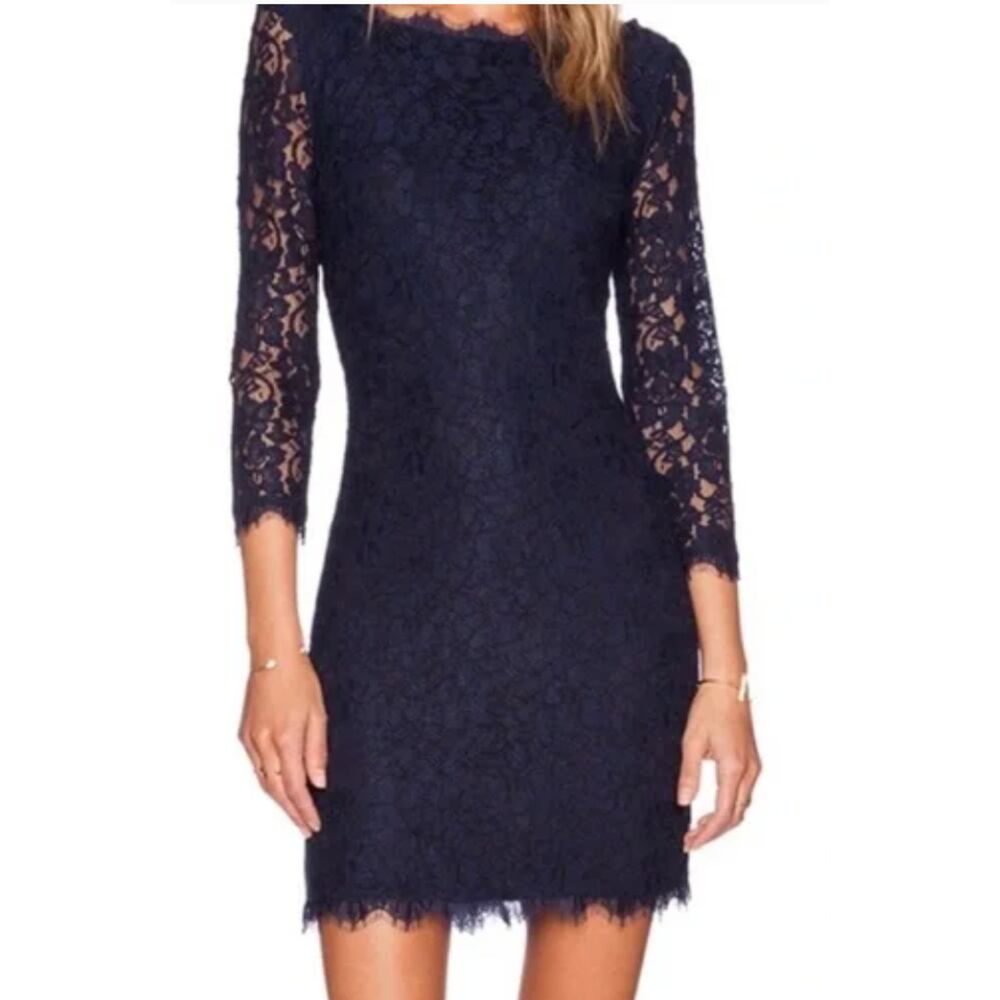 Diane von Furstenberg Zarita Stretch Lace Dress Midnight Navy Size 10